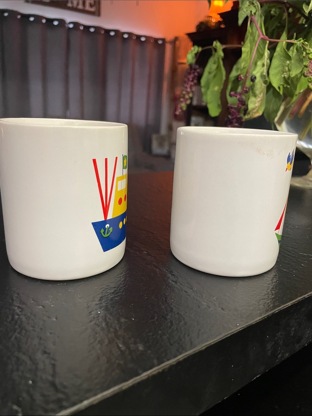 White Ceramic Boat Mug with Colorful Nautical PrintSet of 2- Japan - Picture 3 of 6